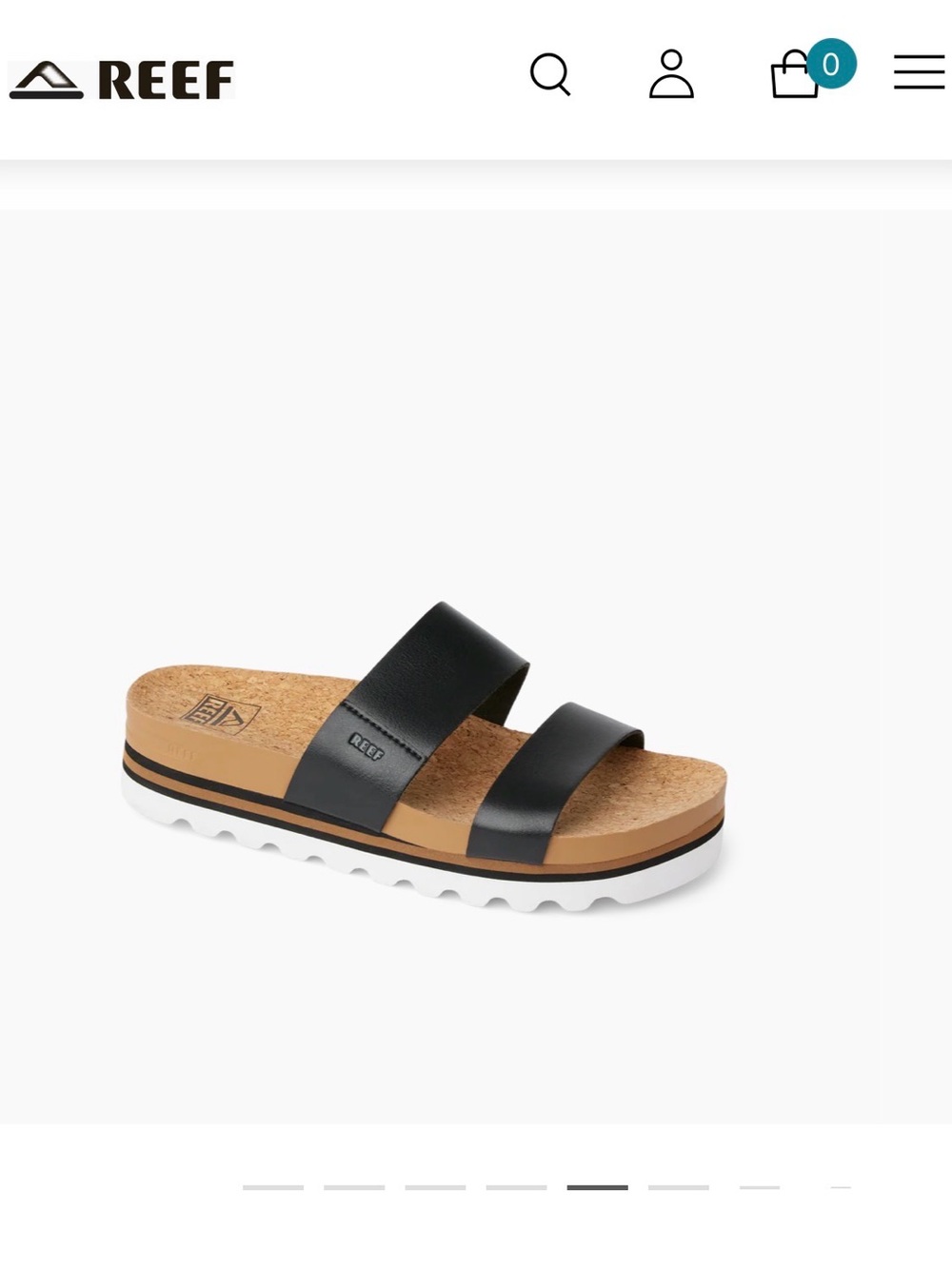 Reef Double-Strap Slide Sandal in Black and Tan with White Sole